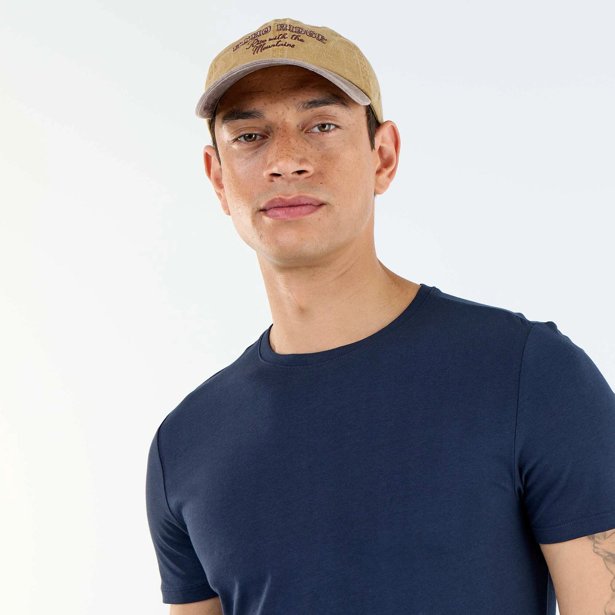 T-shirt homme en coton à col rond - Bleu