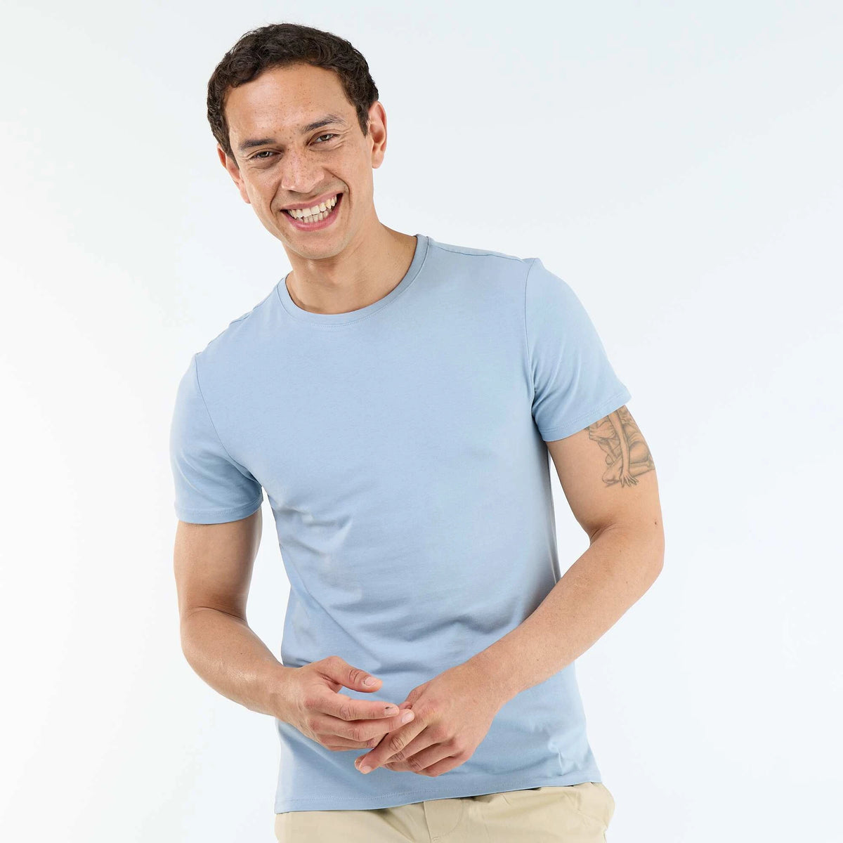 T-shirt homme en coton à col rond - Bleu