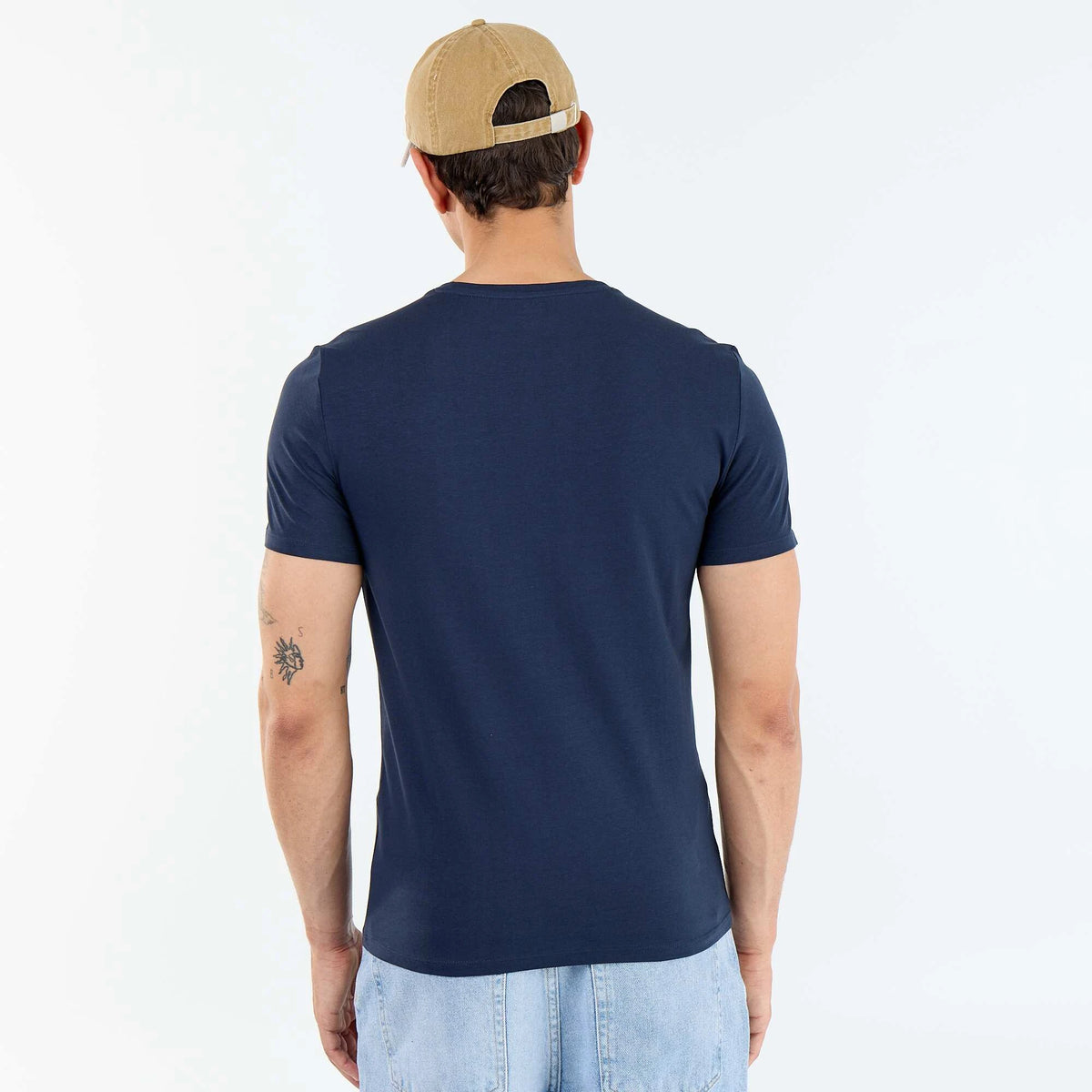 T-shirt homme en coton à col rond - Bleu